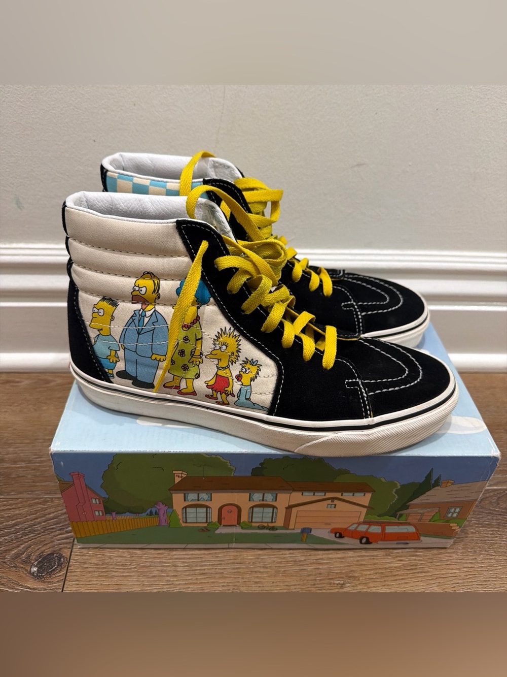 Vans Men’s High-Top Simpsons Skate Shoes in Black and Yellow